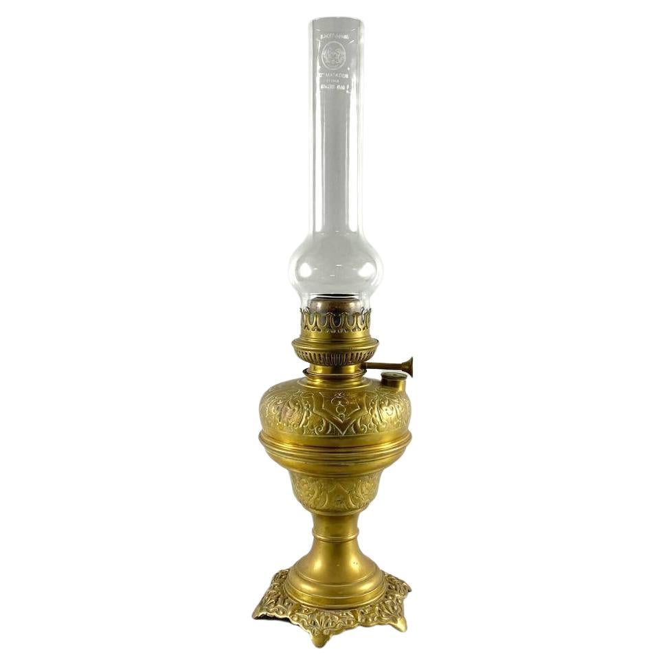 Vintage L&B Brevete Marque Deposee Brass Oil Lamp, Belgium, 1970 For Sale
