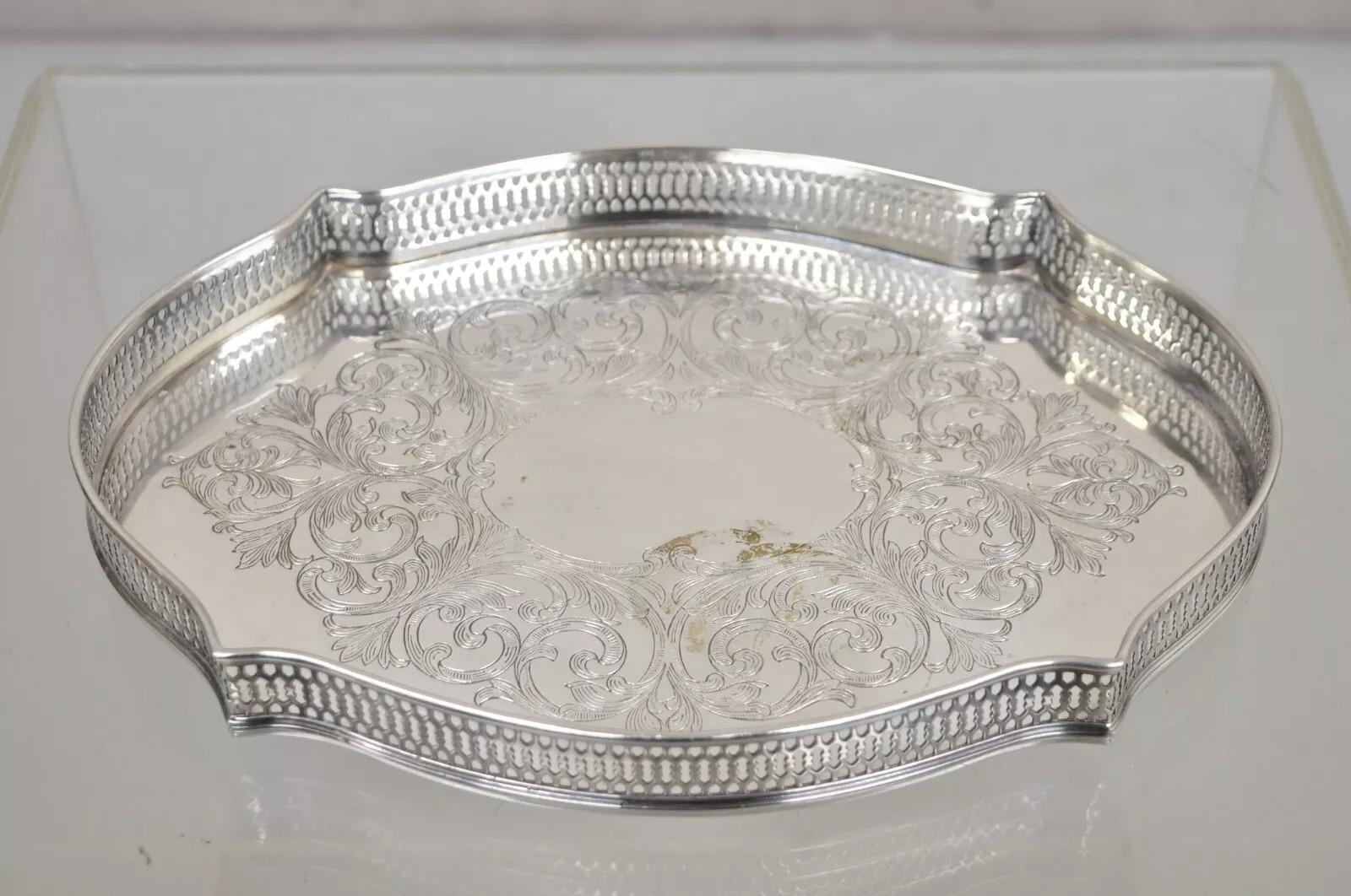 Vintage LBS Co Bandeja plateada festoneada para baratijas con galería perforada en venta 4