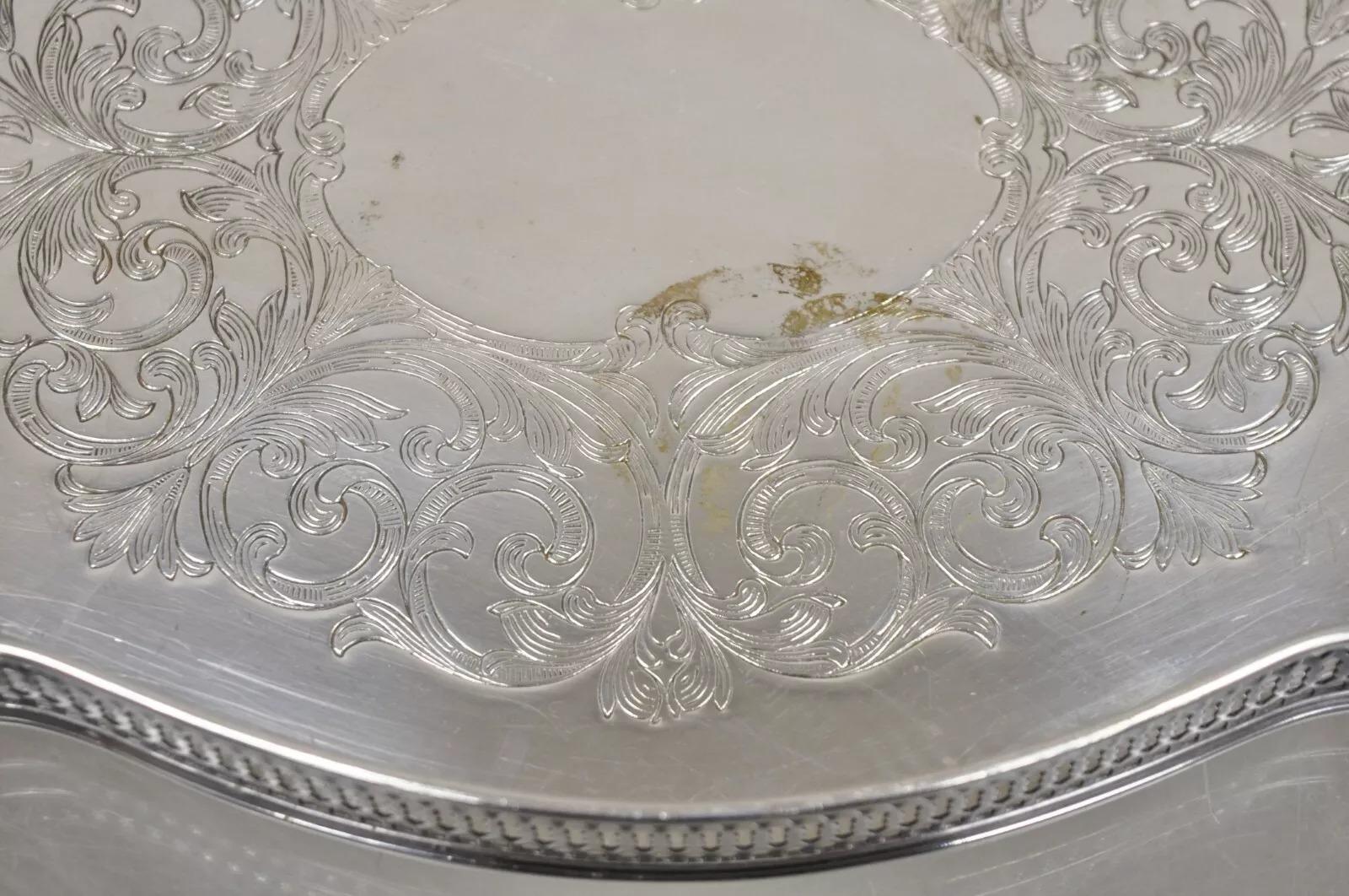 Vintage LBS Co Bandeja plateada festoneada para baratijas con galería perforada Chapado en plata en venta