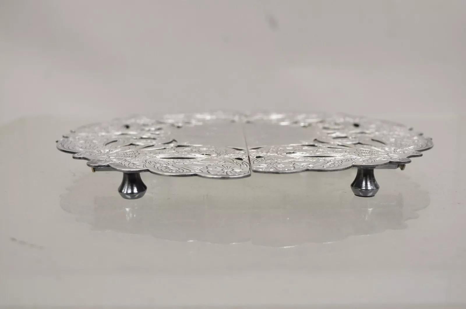 Unknown Vintage LBS Co Victorian Style Silver Plated Round Expandable Trivet For Sale