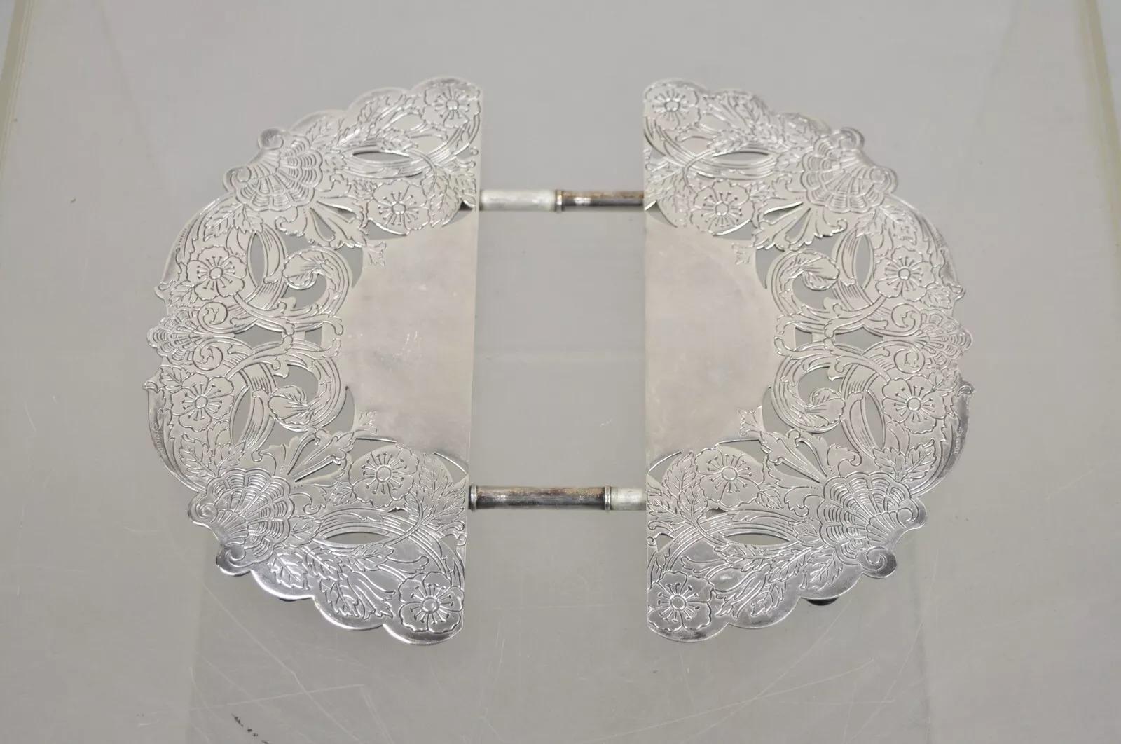 Vintage LBS Co Victorian Style Silver Plated Round Expandable Trivet For Sale 2