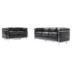 Vintage LC-2 in Black Leather by Le Corbusier, Jeanneret & Perriand for Cassina