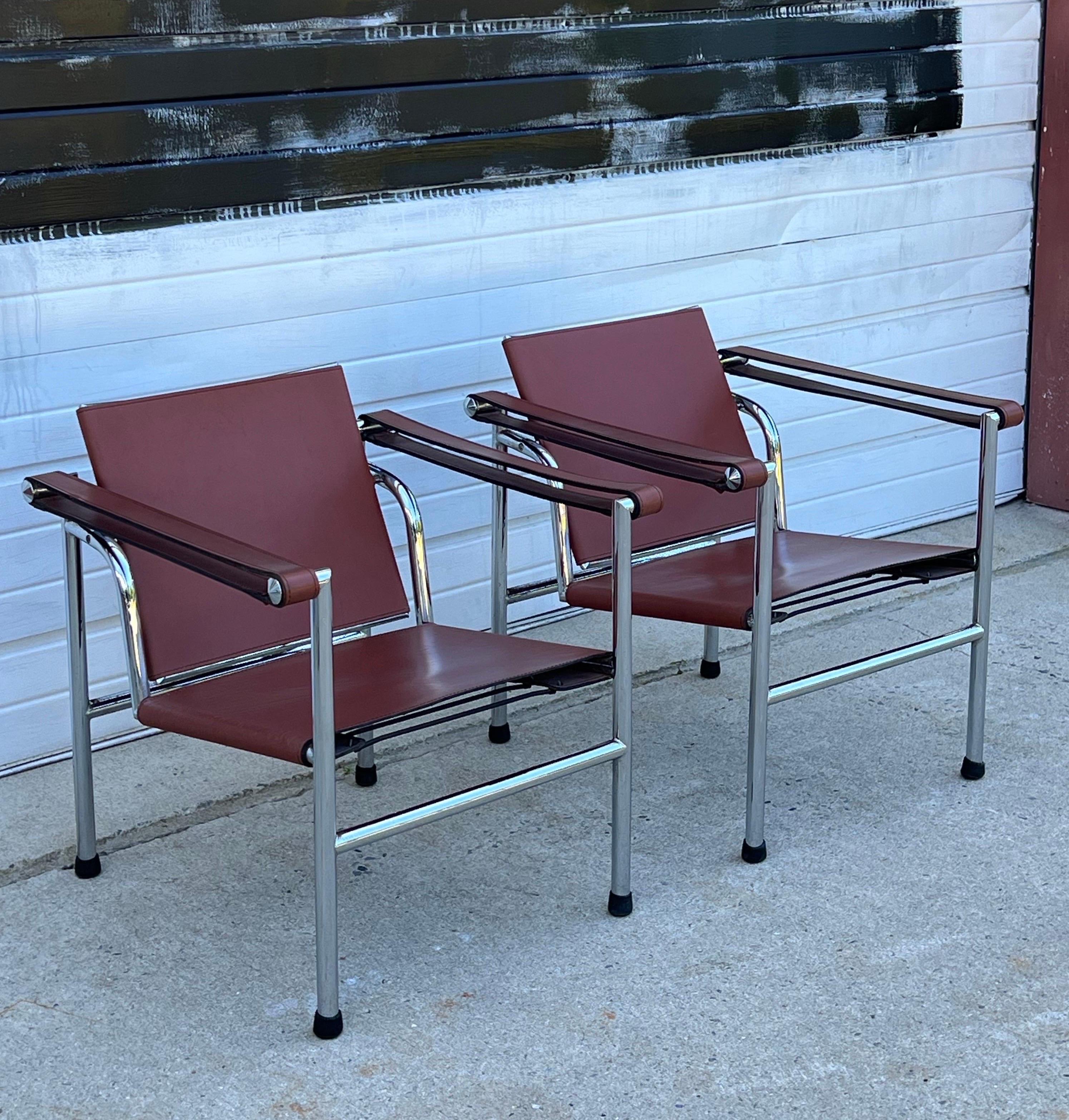 Vintage Lc1 Armchairs by Le Corbusier - a Pair In Fair Condition For Sale In Raleigh, NC