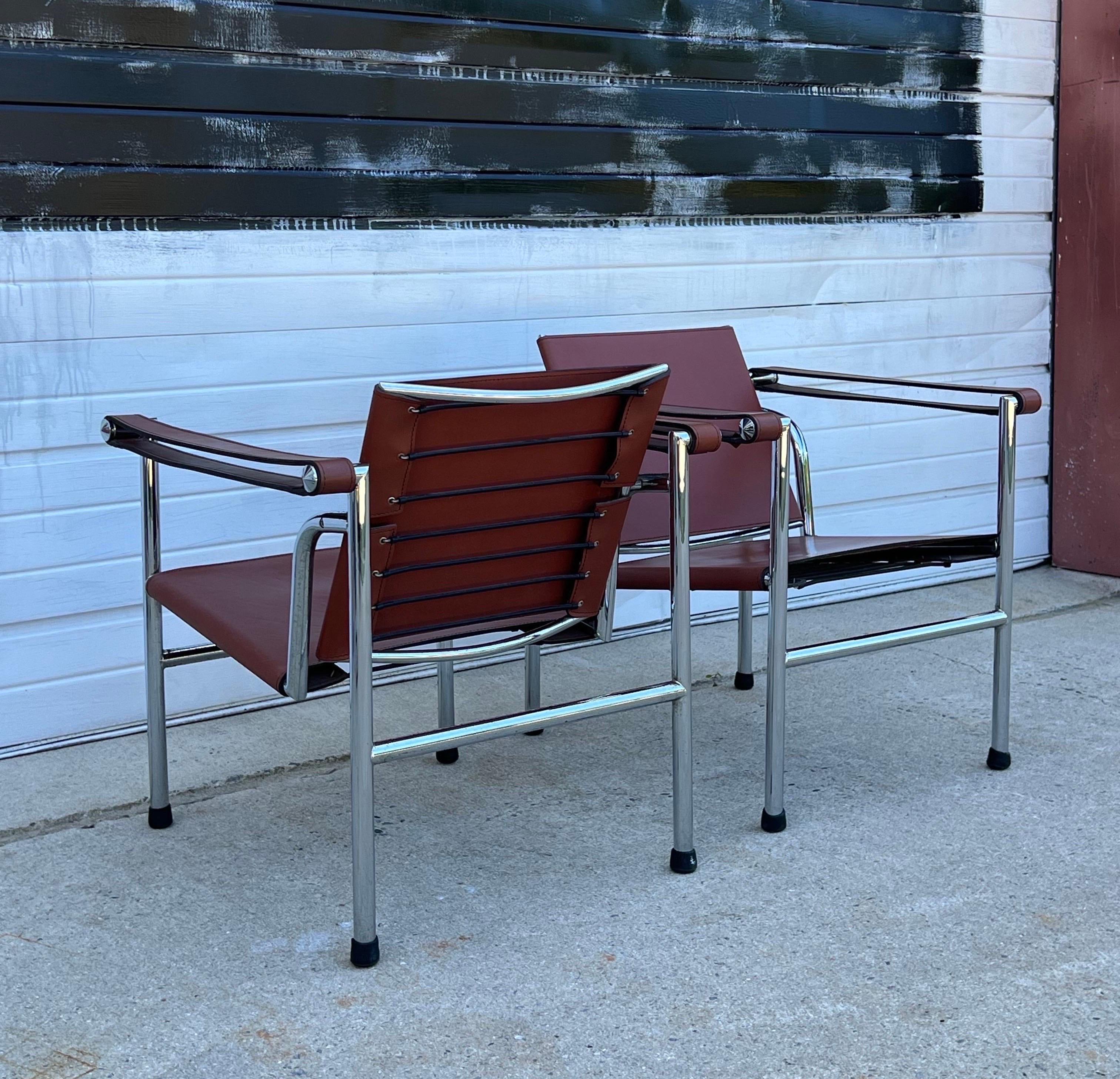 Metal Vintage Lc1 Armchairs by Le Corbusier - a Pair For Sale