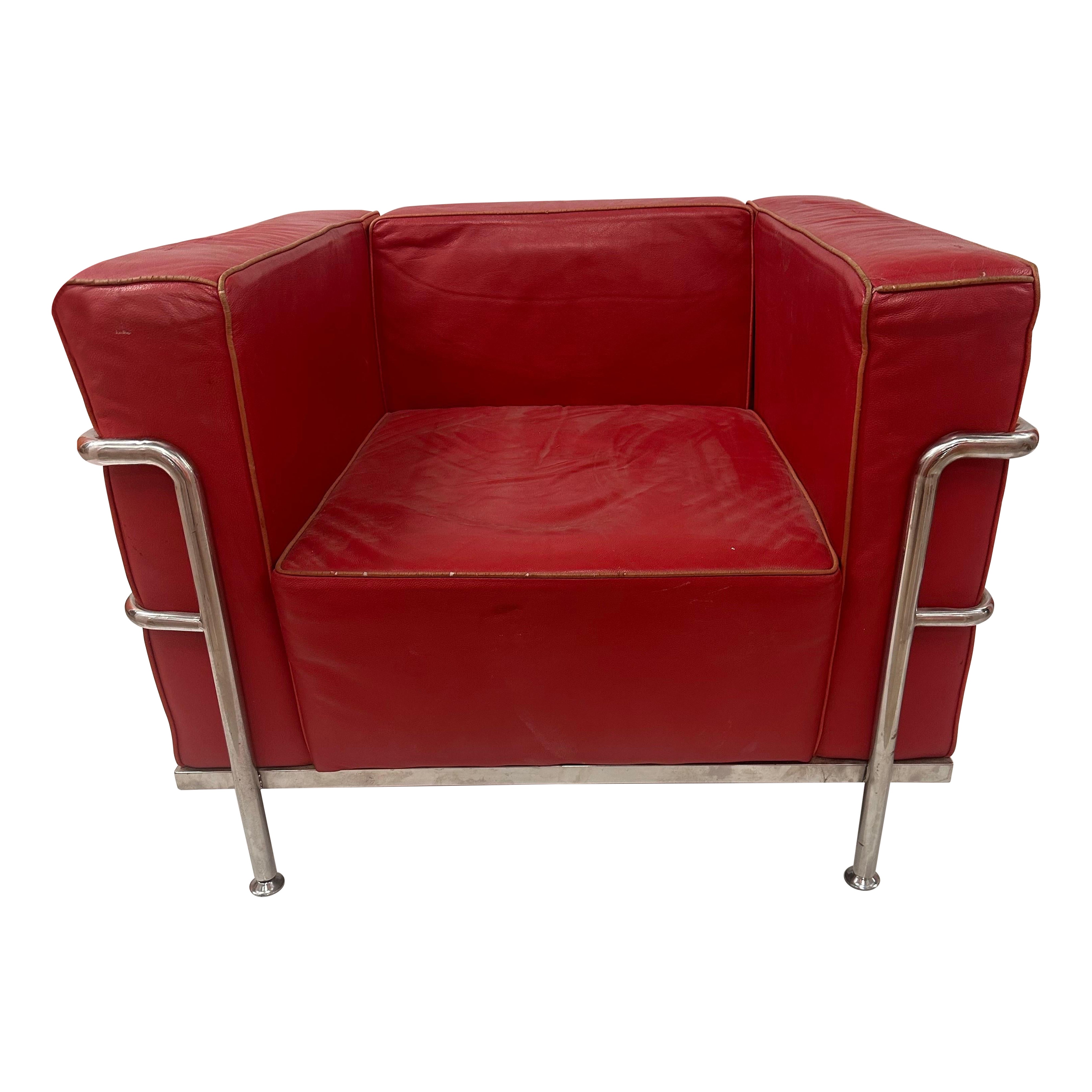 Vintage LC2 Style red leather circa 1970
