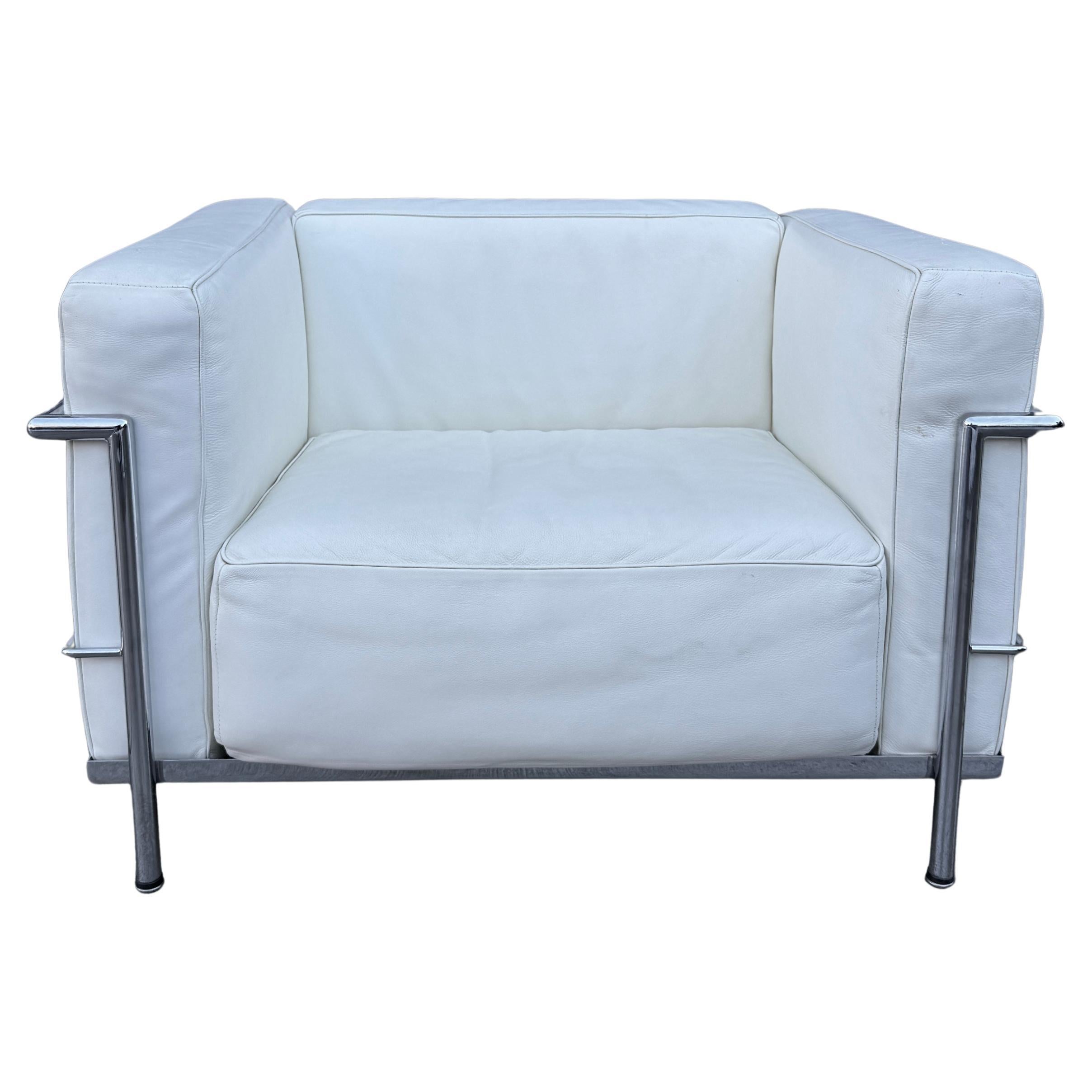 Vintage LC3 white leather chrome frame lounge chair by Le Corbusier