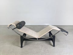 Vintage LC4 Liege Cassina Le Corbusier Leder Ecru Canvas, Ecru