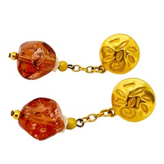 Vintage LCI LUZ CLAIBORNE gold designer runway dangle earrings