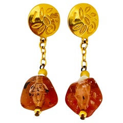 Vintage LCI LUZ CLAIBORNE gold designer runway dangle earrings 