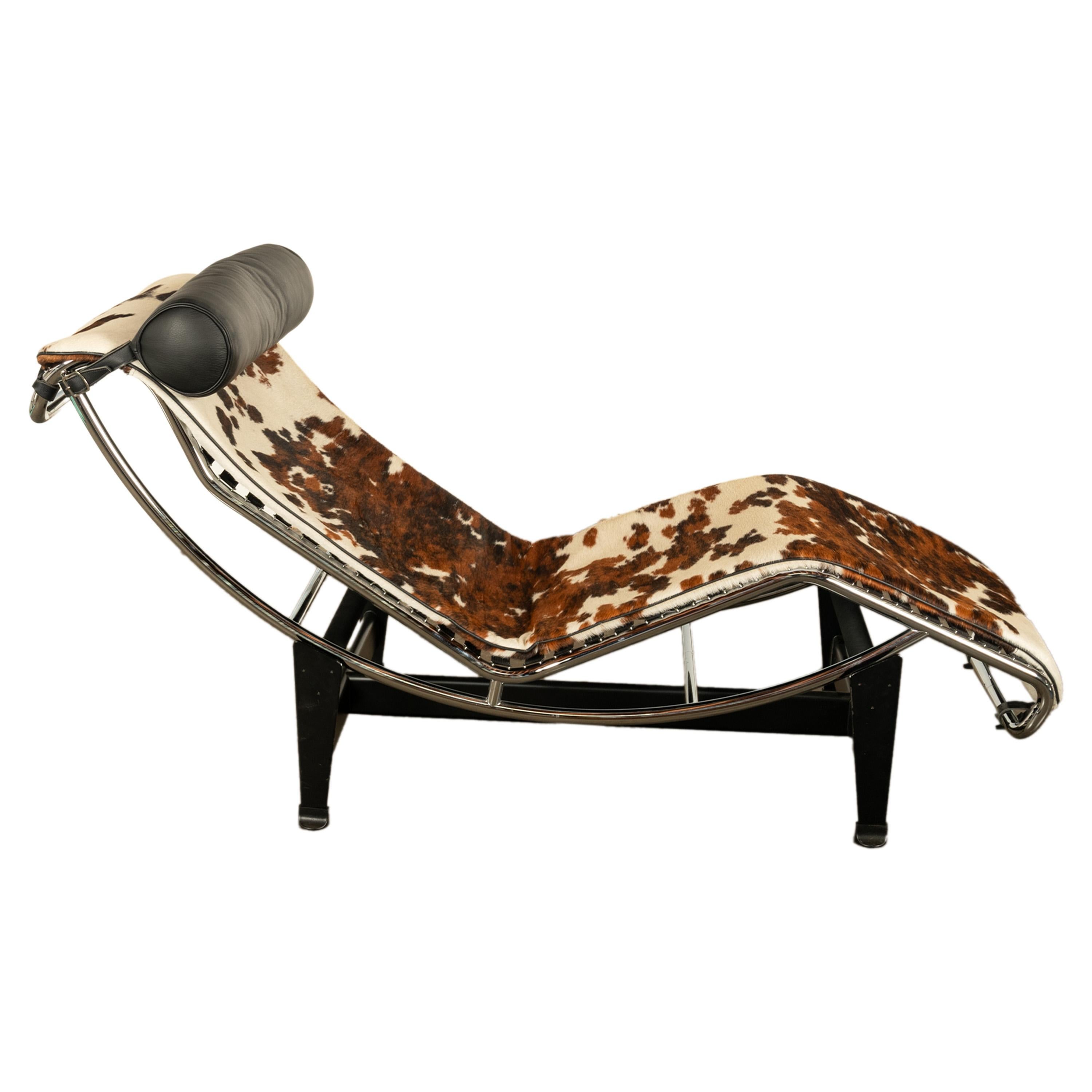 Italian Vintage Le Corbusier LC4 Cowhide Chaise Longue Recliner Cassina with Tags