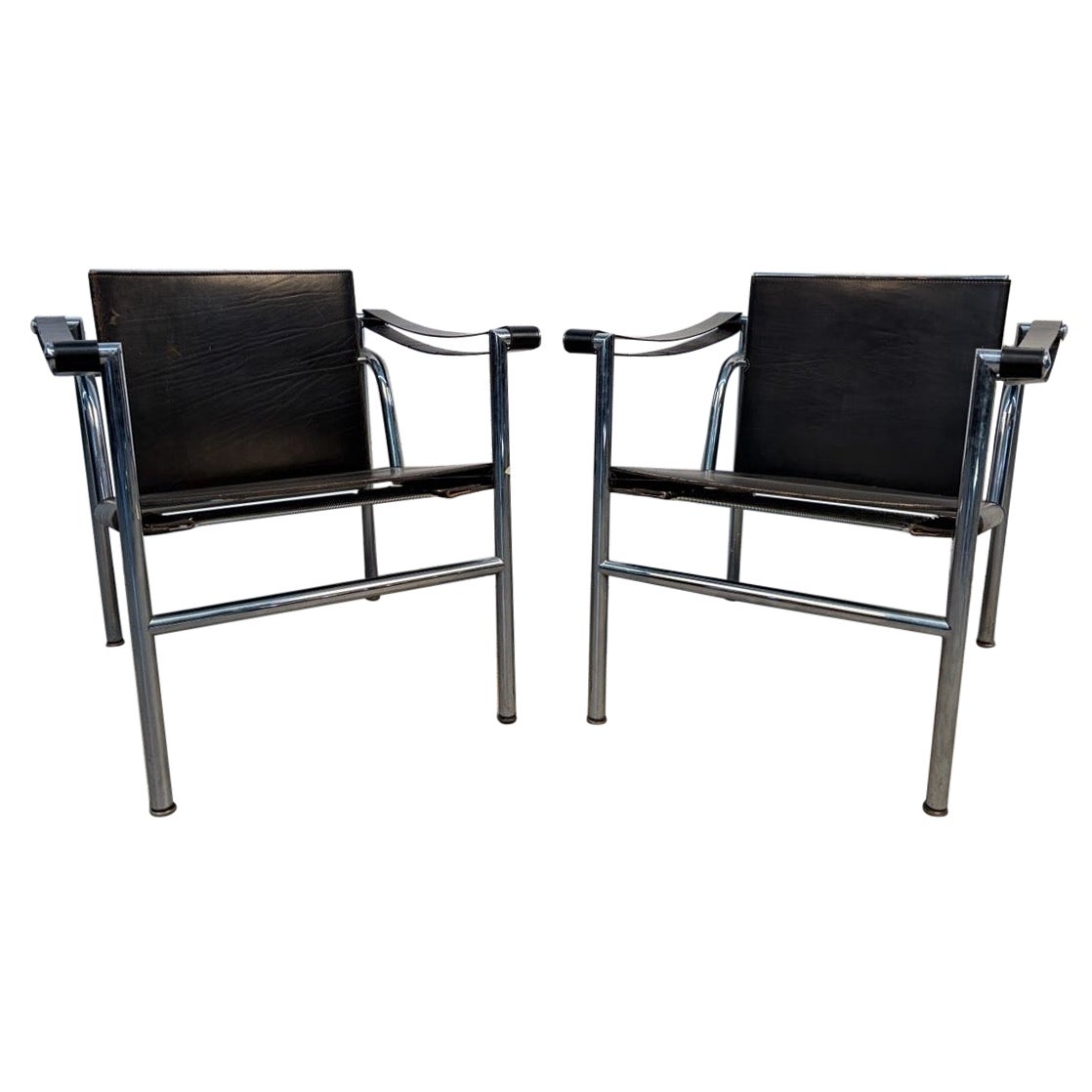 Sedie vintage in pelle Le Corbusier "LC1 Basculant" per Cassina