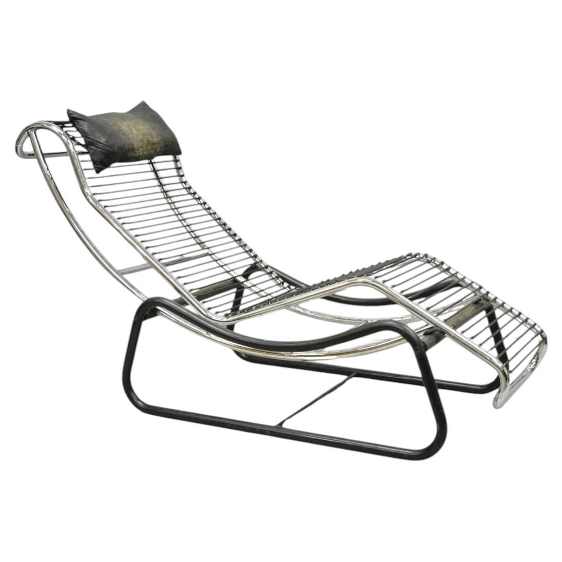 Vintage Le Corbusier Style Mid Century Modern Chrome Chaise Lounge Chair, Italy