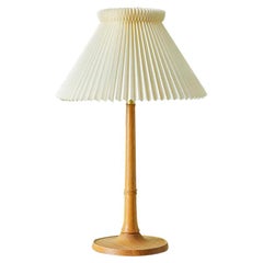 Vintage Le Klint Oak Table Lamp with White Pleated Paper Shade, Denmark 1960's