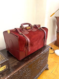 Vintage Le Must De Cartier Luggage Trunk Bag  1984 Burgundy Suede and Leather