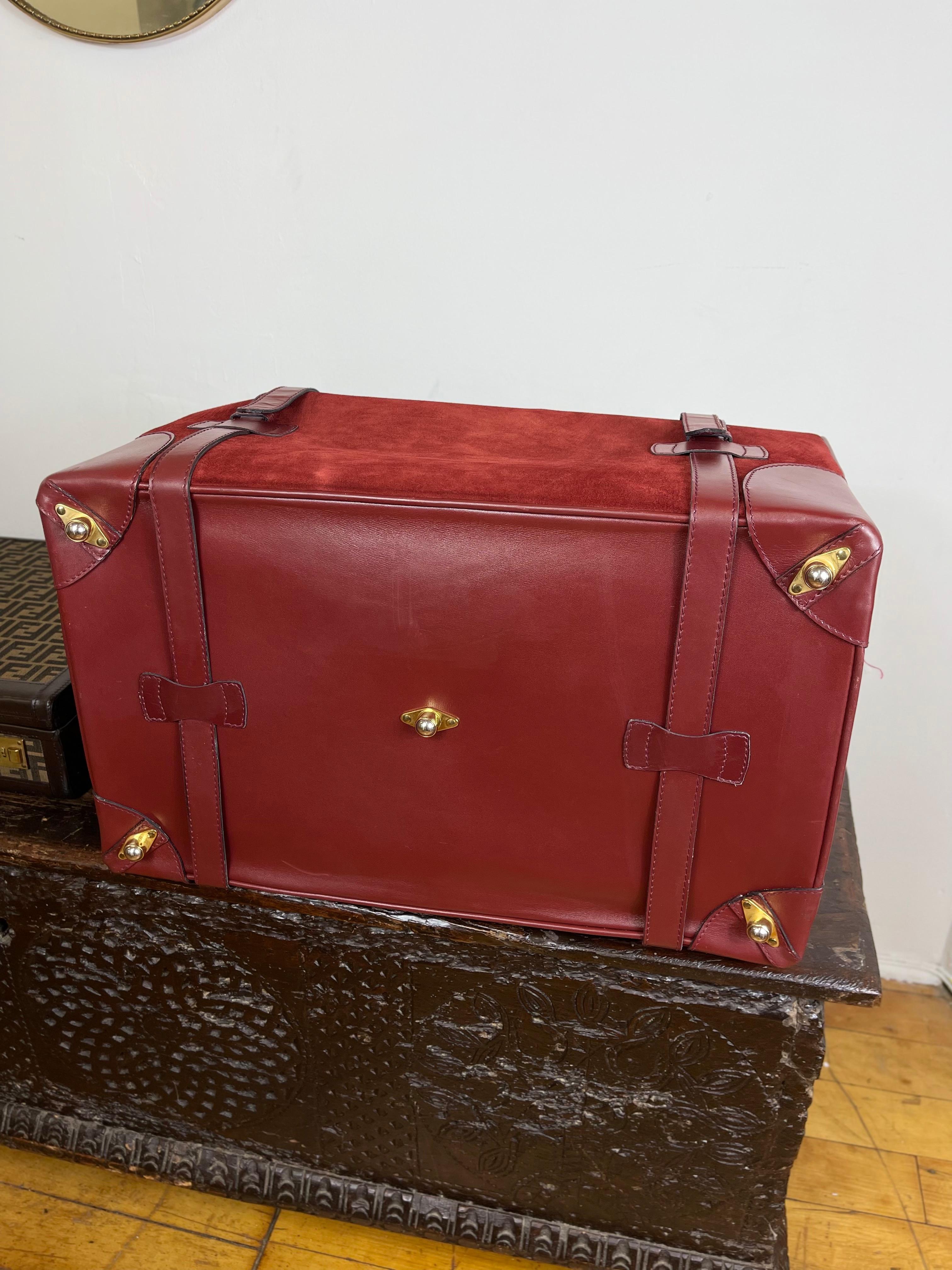 Italian Vintage Le Must De Cartier Luggage Trunk Bag  1984 Burgundy Suede and Leather For Sale