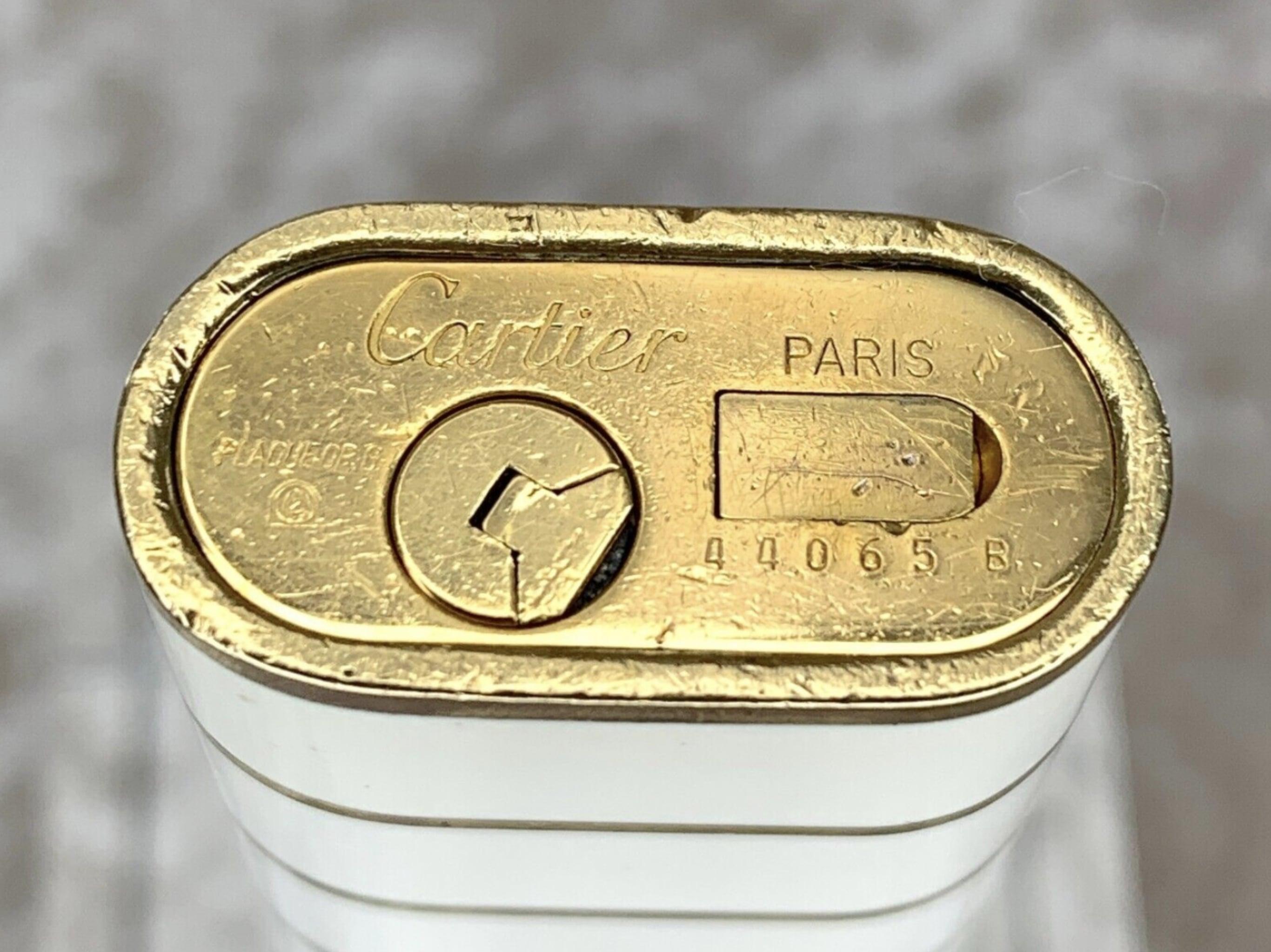Vintage Le Must de Cartier Rare White Lacquer & Gold Horizontal Stripes 1