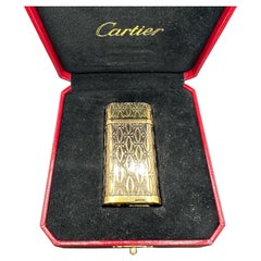 Vintage Le Must De Cartier Retro Logo Lighter, 18k Gold Plated In Original Case