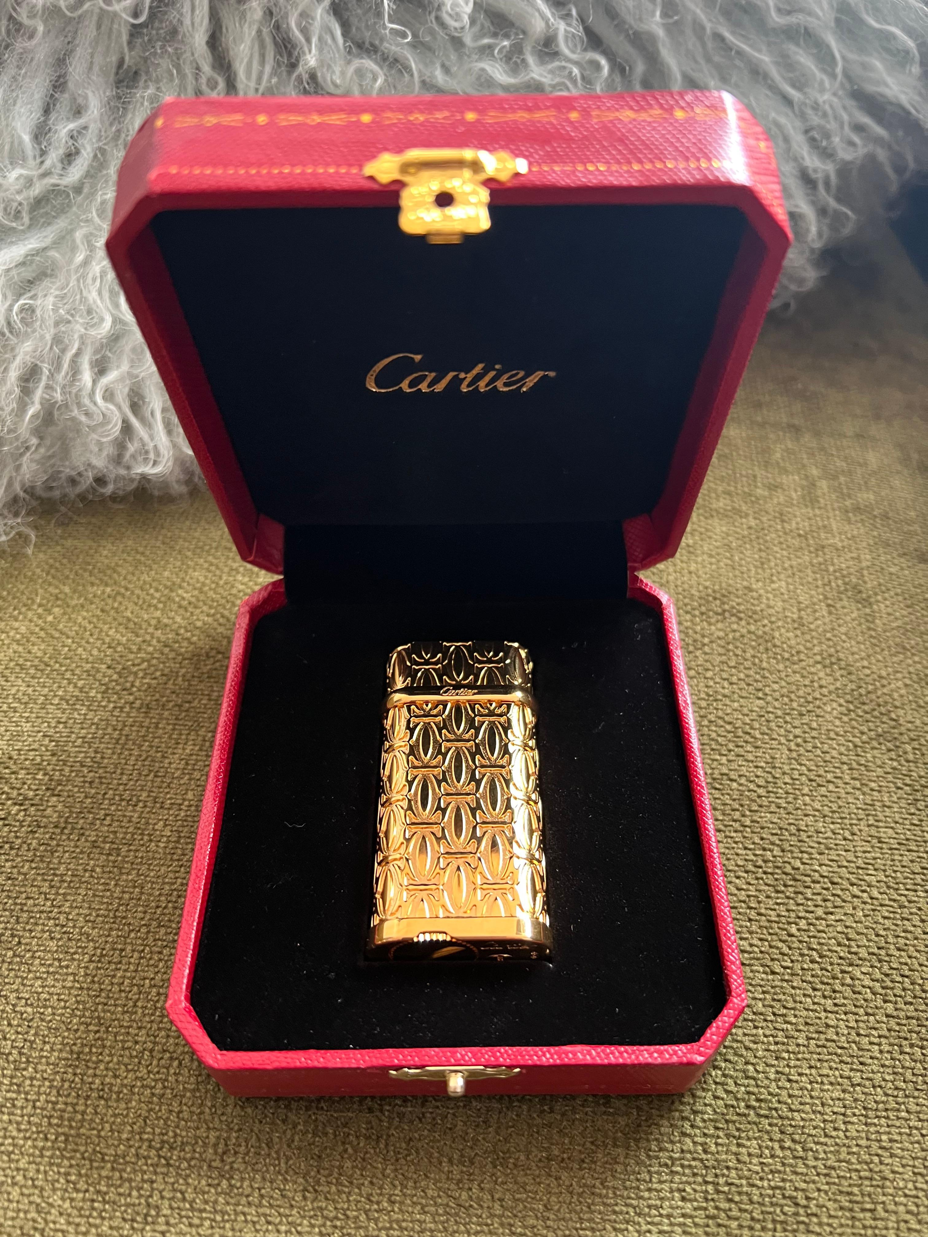 Vintage Le Must De Cartier Retro Logo Lighter, 18k Gold Plated In Original Case 5