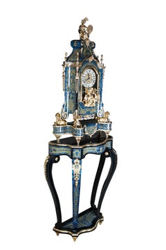 Vintage Le Ore Italian Louis XIV Boulle Style Marquetry Mantel Clock & Stand 80"