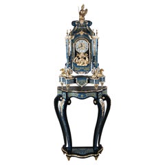 Vintage Le Ore Reloj de chimenea italiano de marquetería estilo Luis XIV Boulle con soporte 80
