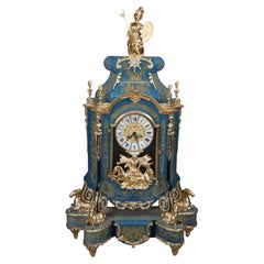 Vintage Le Ore Italian Louis XIV Boulle Style MOP Marquetry Mantel Clock 41"