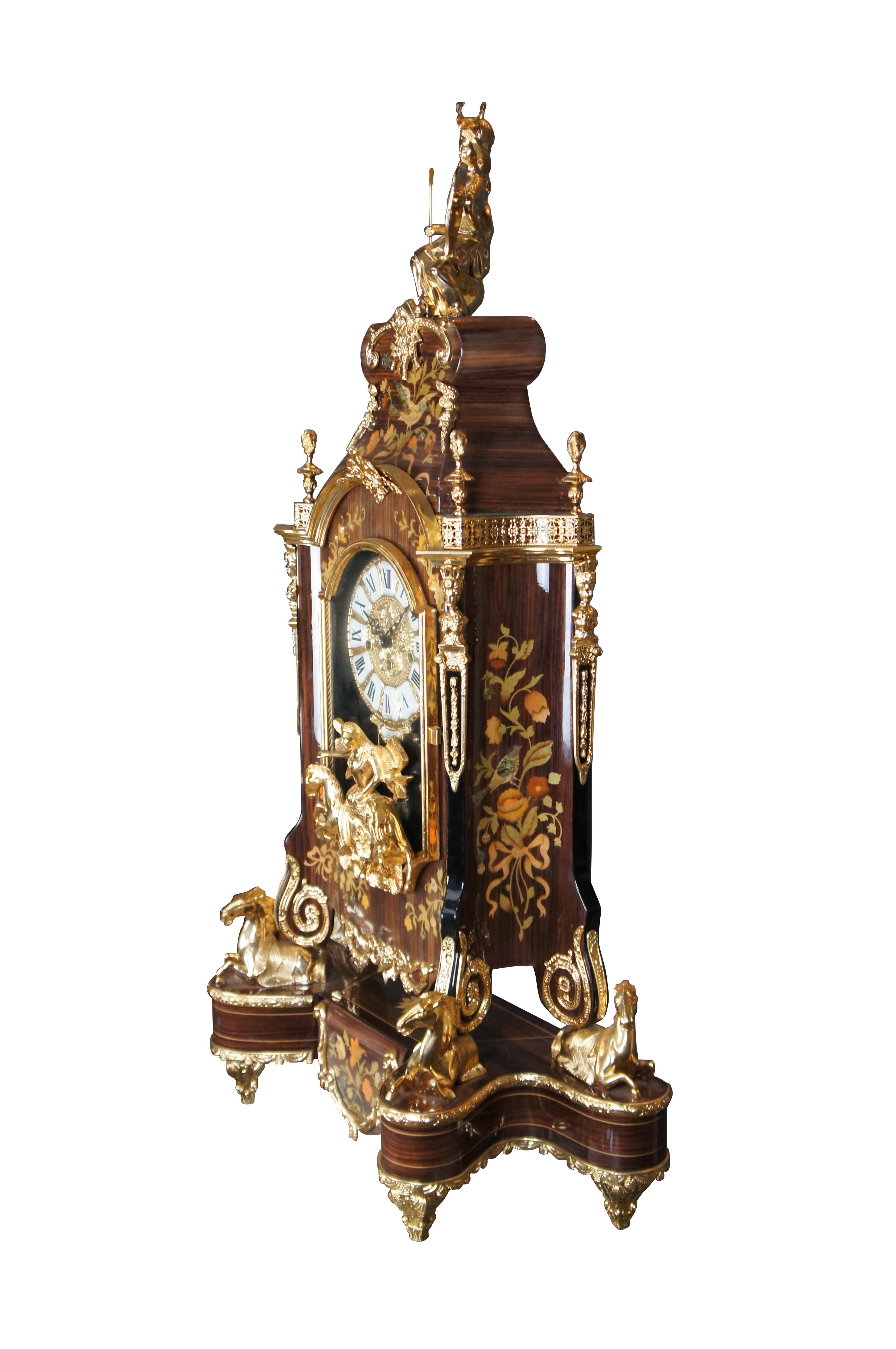 Vintage Le Ore Italian Louis XIV Boulle Style Walnut Marquetry Mantel Clock 41