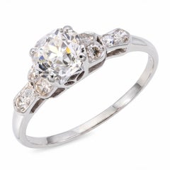 Vintage Le Reine 17k White Gold .93ct Old Euro Diamond Engagement Ring