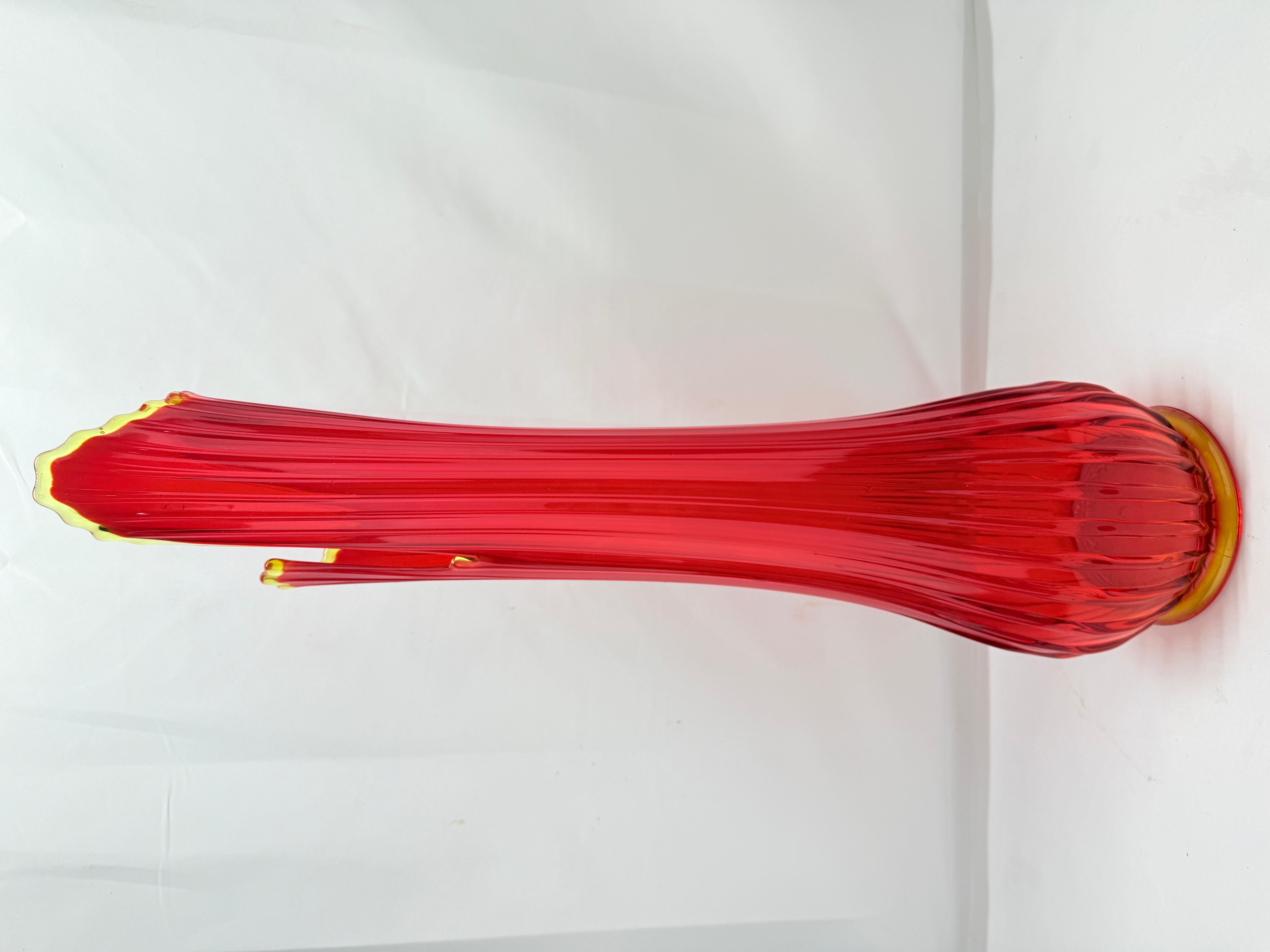 Vintage L.E. Smith Ruby Red & Amberina Ribbed Swung Vase 25.25