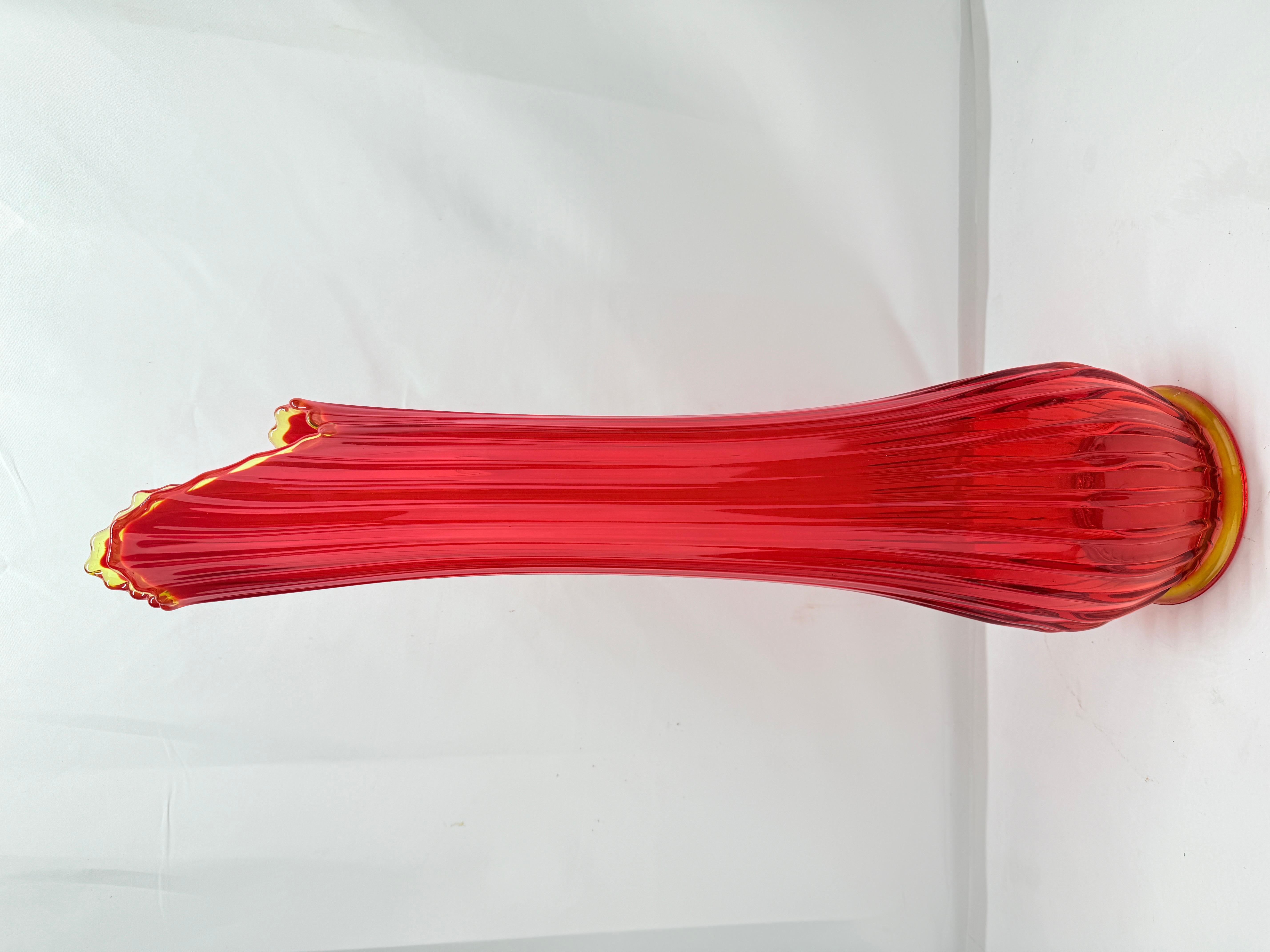 Vintage L.E. Smith Ruby Red & Amberina Ribbed Swung Vase 25.25