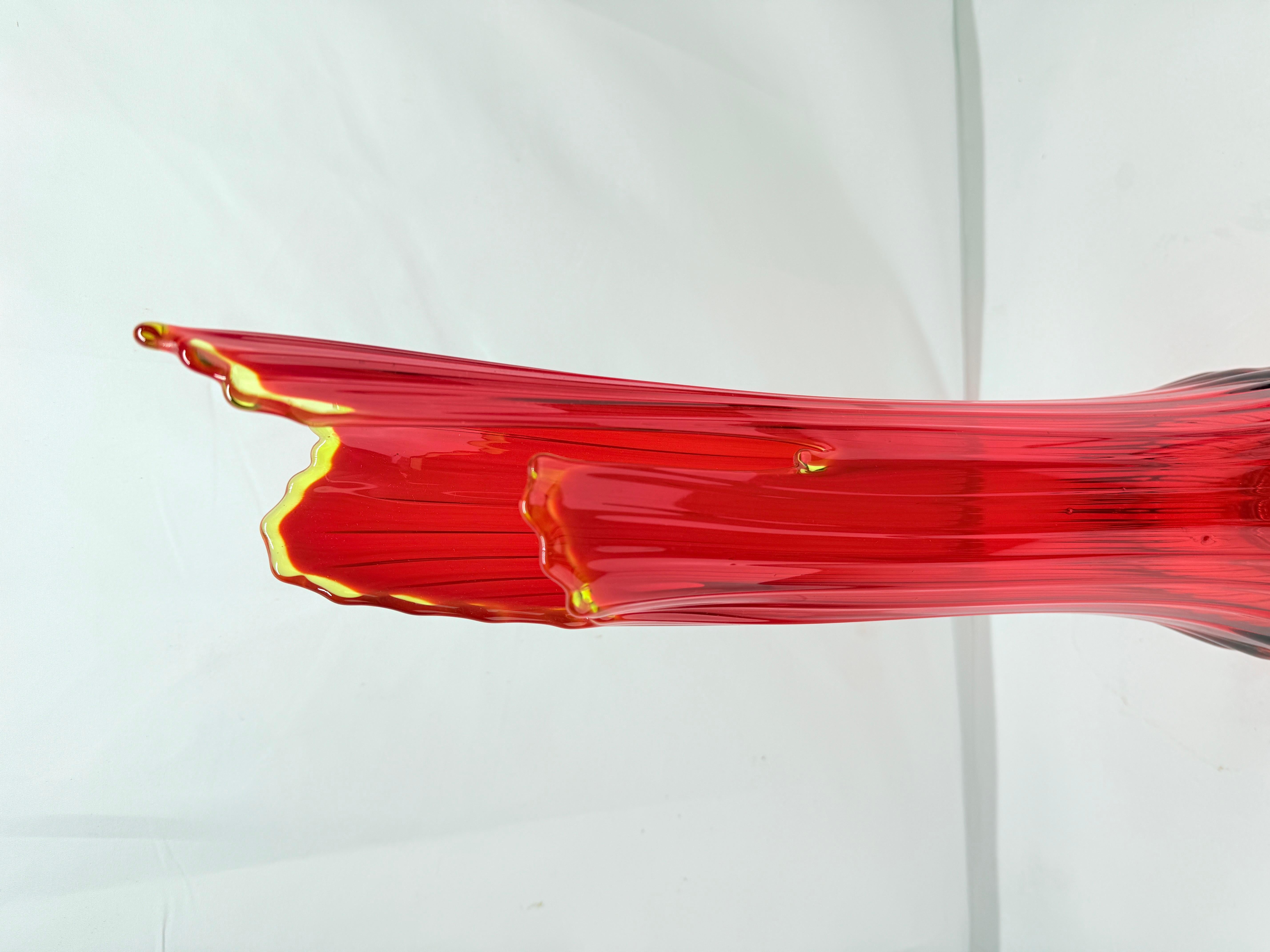Vintage L.E. Smith Ruby Red & Amberina Ribbed Swung Vase 25.25