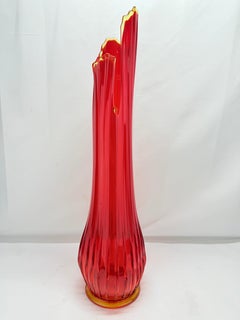 Vintage L.E. Smith Ruby Red & Amberina Ribbed Swung Vase 25.25"