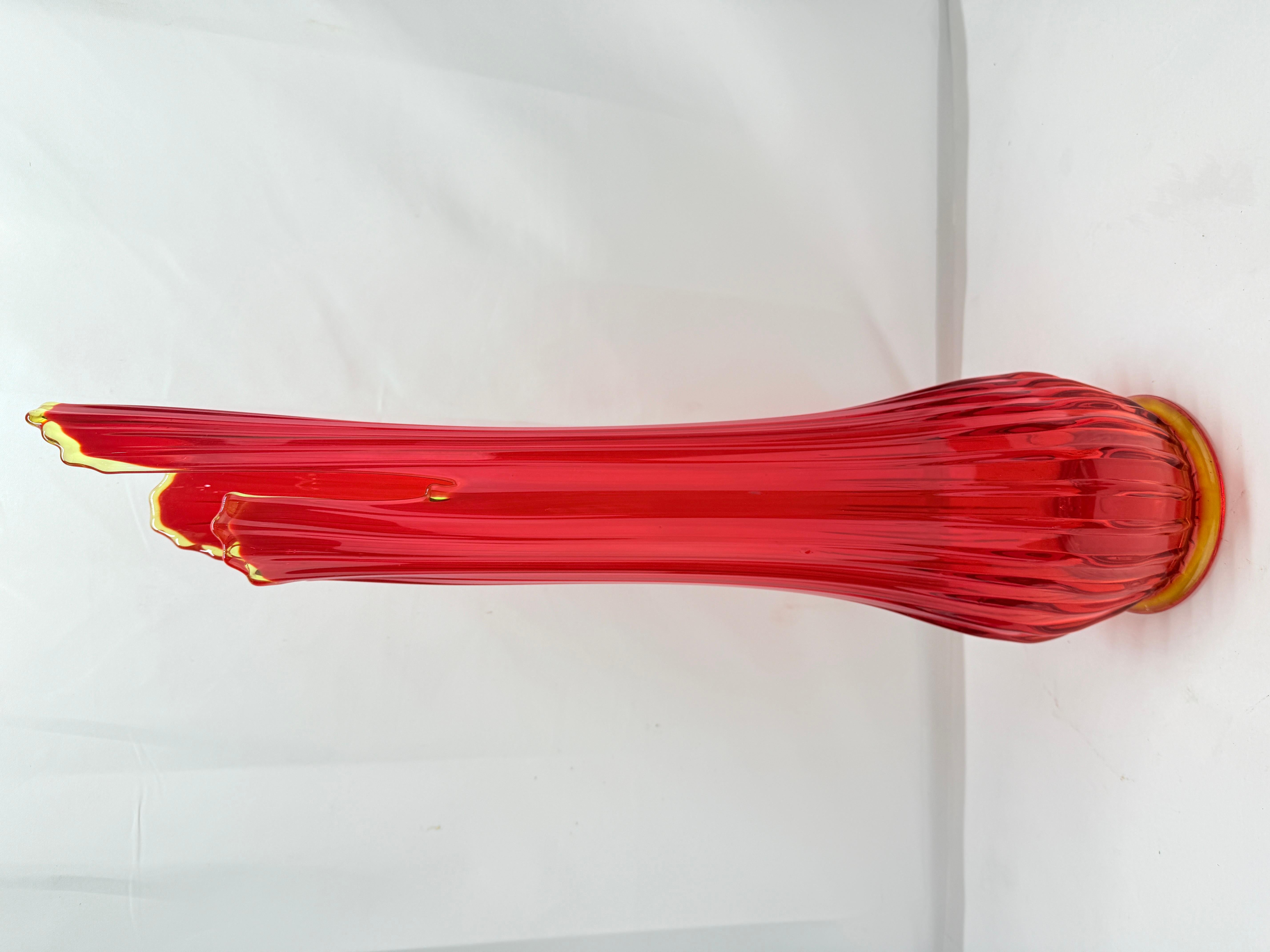 Vintage L.E. Smith Ruby Red & Amberina Ribbed Swung Vase 25.25