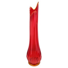 Vintage L.E. Smith Ruby Red & Amberina Ribbed Swung Vase 25.25"