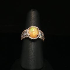 Vintage Le Vian 14K Rose Gold Opal Diamond Ring Halo Cocktail Ring Size 6.75