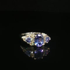 Vintage Le Vian 14K White Gold Tanzanite & Diamond Three Stone Ring Sz 6