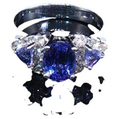 Vintage Le Vian 14K White Gold Tanzanite & Diamond Three Stone Ring Sz 6