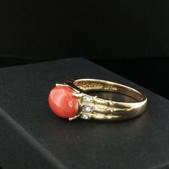 Vintage Le Vian 14K Yellow Gold Coral & Diamond Accent Ring