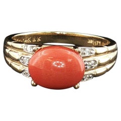 Vintage Le Vian 14K Yellow Gold Coral & Diamond Accent Ring