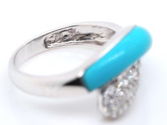 Vintage Le Vian 18k Whit Gold Diamond & Turquoise Band Ring Sz 7 5.1g