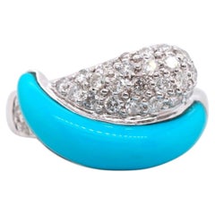 Vintage Le Vian 18k Whit Gold Diamond & Turquoise Band Ring Sz 7 5.1g
