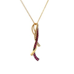 Vintage Le Vian Designer Ruby and Diamond Gold Drop Pendant Necklace