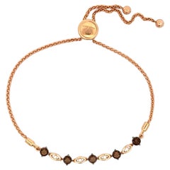 Vintage Le Vian Designer Smokey Quartz and Diamond Gold Sizeable Bolo Bracelet