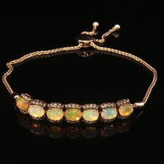 Vintage-Armband von Le Vian mit Opal und Diamanten, 14 Karat Roségold, verstellbarer Bolo-Schieber, 10 g