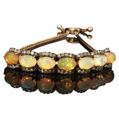 Vintage-Armband von Le Vian mit Opal und Diamanten, 14 Karat Roségold, verstellbarer Bolo-Schieber, 10 g