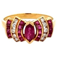 Vintage Le Vian Red Ruby and Diamond Ring 18k Yellow Gold
