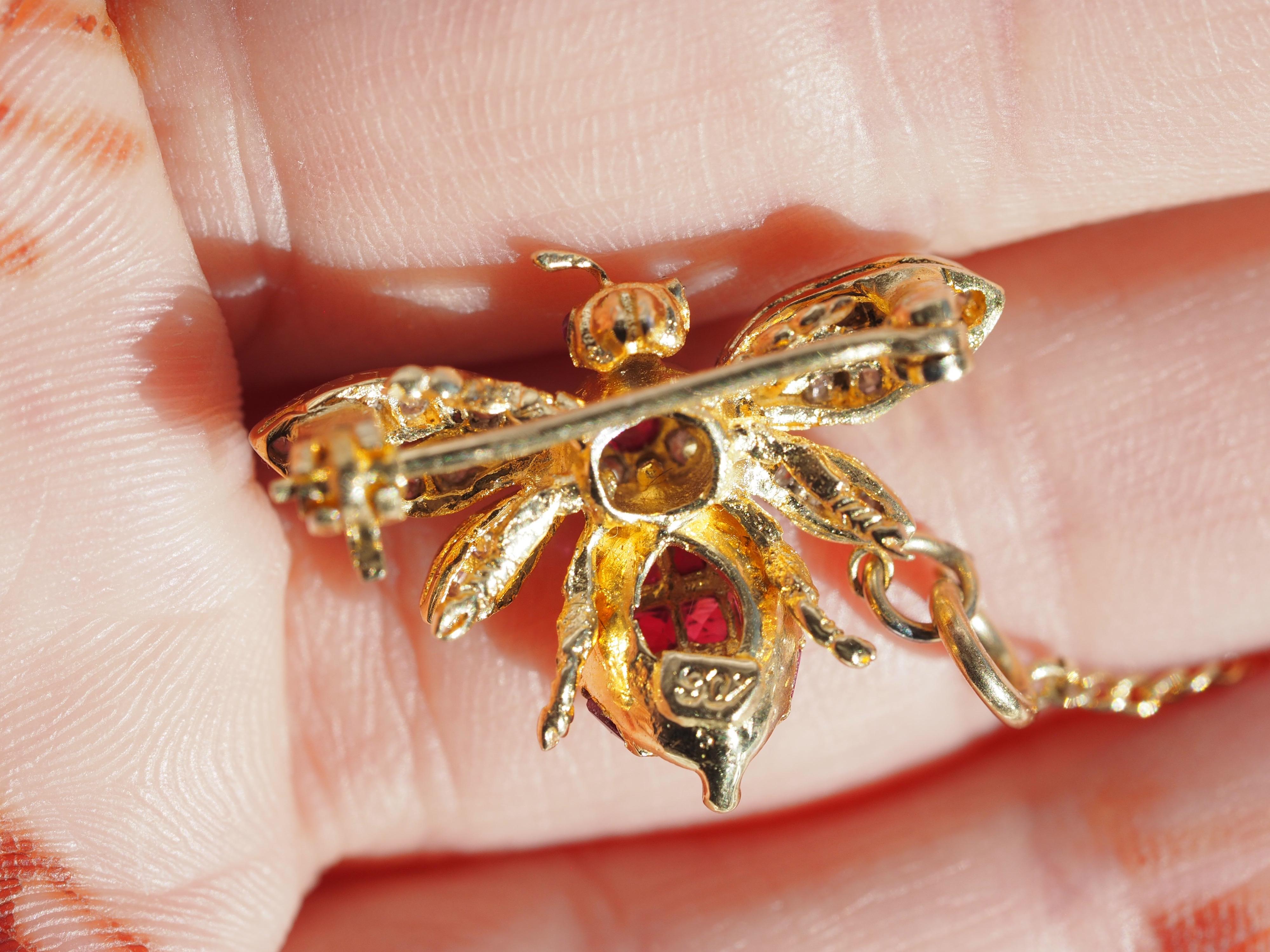 Vintage Le Vian Ruby and Diamond Bumble Bee Collar Pin/ Brooch in 18 Karat Gold  In Excellent Condition In Addison, TX