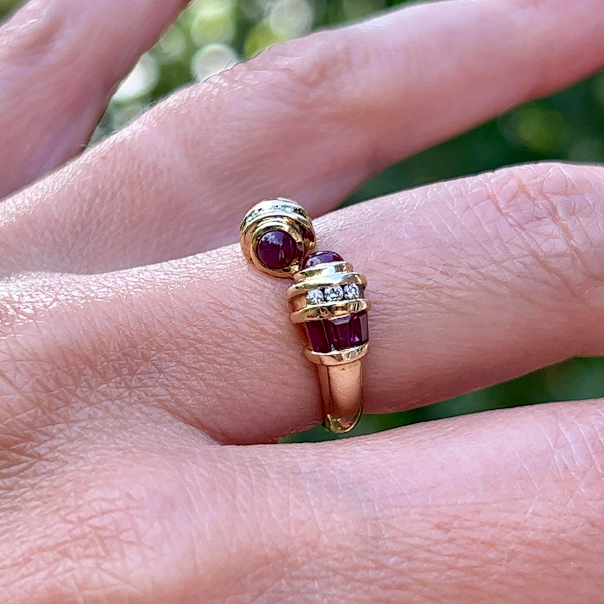 Vintage Le Vian Ruby & Diamond Bypass Design Ring in 18K Yellow Gold  For Sale 4