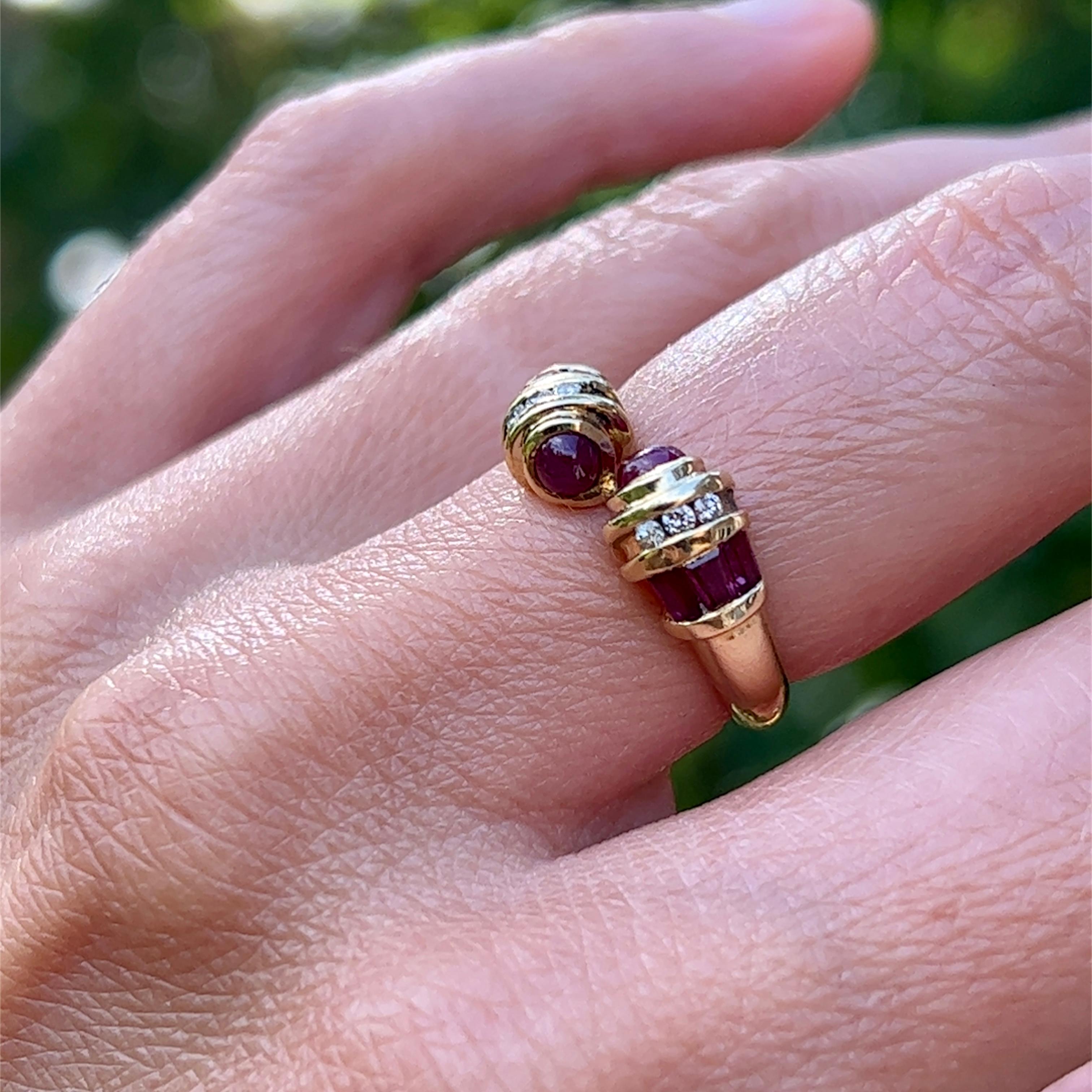 Vintage Le Vian Ruby & Diamond Bypass Design Ring in 18K Yellow Gold  For Sale 5