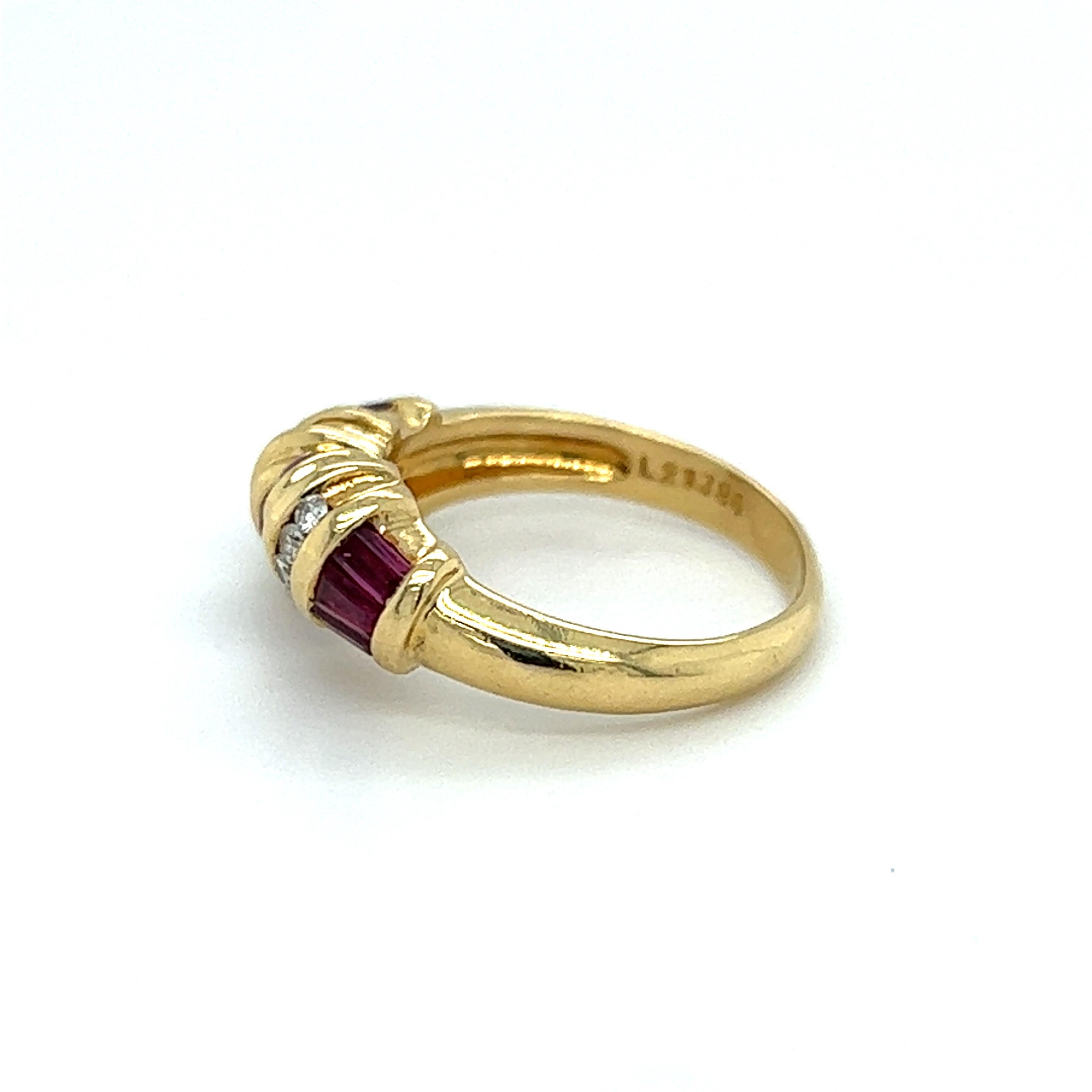 Vintage Le Vian Ruby & Diamond Bypass Design Ring in 18K Yellow Gold  In Good Condition For Sale In Towson, MD