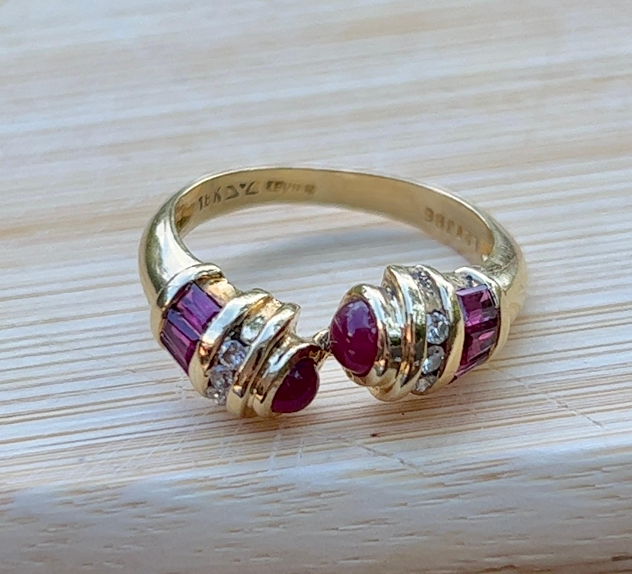 Vintage Le Vian Ruby & Diamond Bypass Design Ring in 18K Yellow Gold  For Sale 2